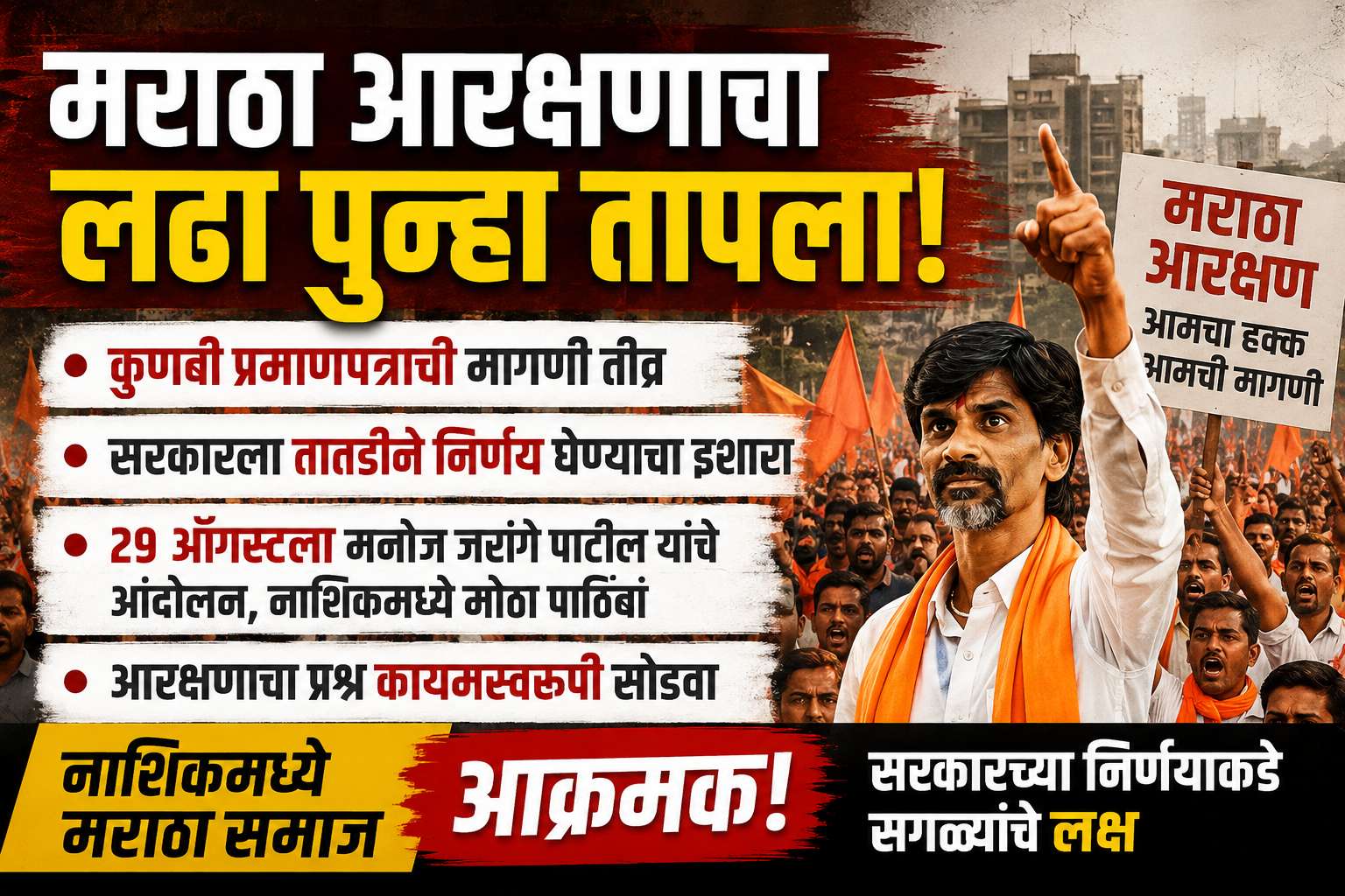 मराठा आरक्षणासाठी नाशिकमध्ये आंदोलक आक्रमक; कुणबी प्रमाणपत्रासाठी आंदोलनाचा इशारा