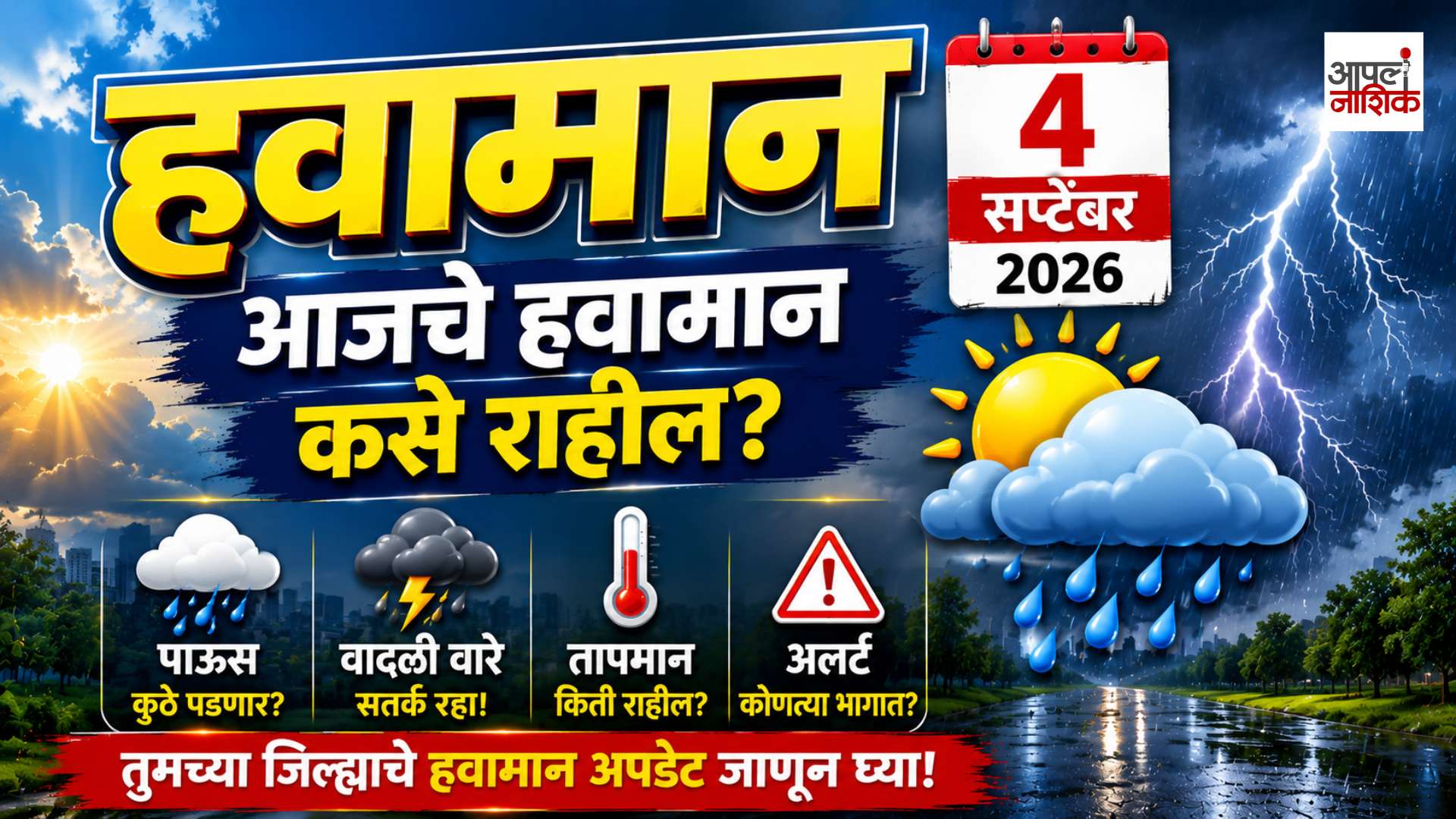 4 सप्टेंबर |नाशिक आजचं हवामान | पाऊस पडणार का? जाणून घ्या आजचा Weather Update 🌧️ | आपलं नाशिक