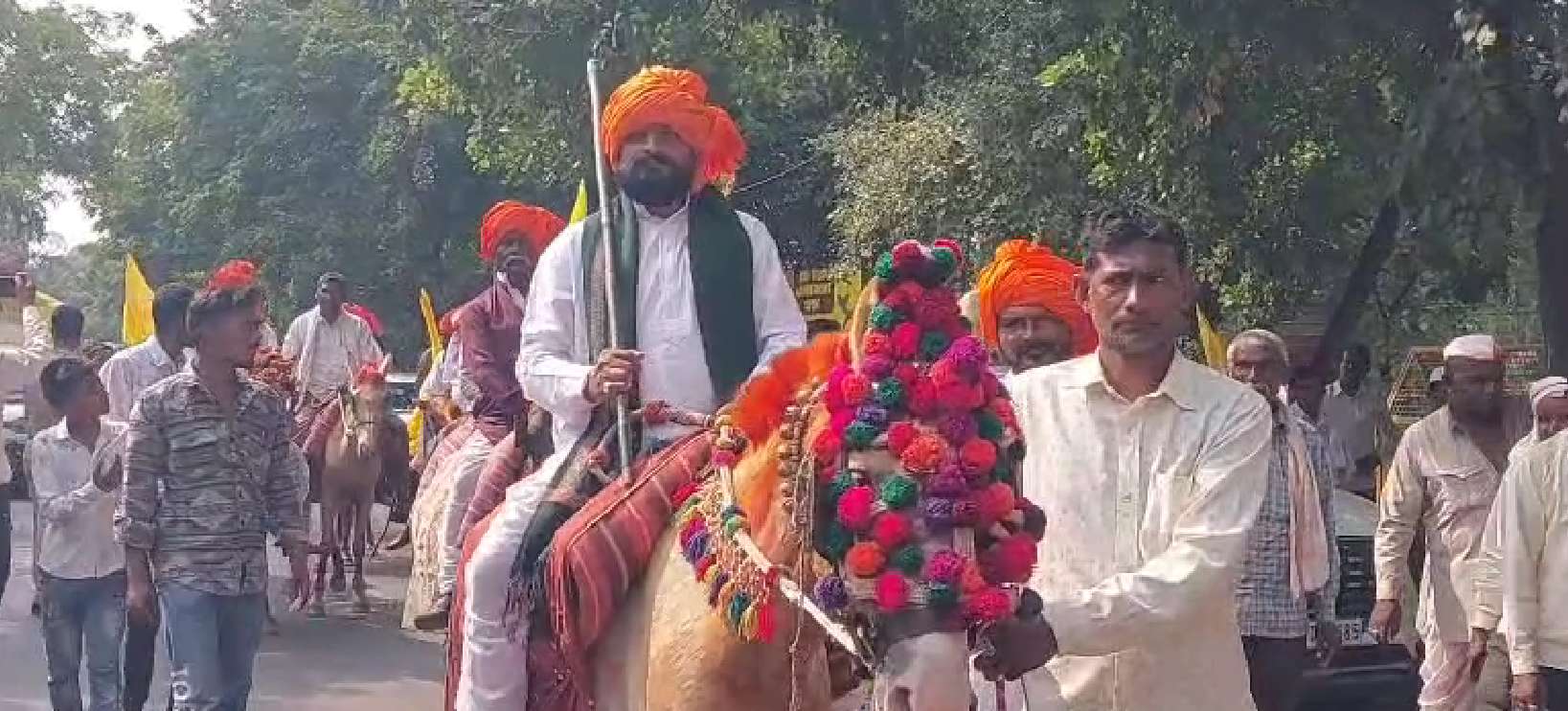 अमरावतीत दुष्काळग्रस्त मेंढपाळांचे घोड्यावर बसून आंदोलन; विशेष पॅकेजची मागणी